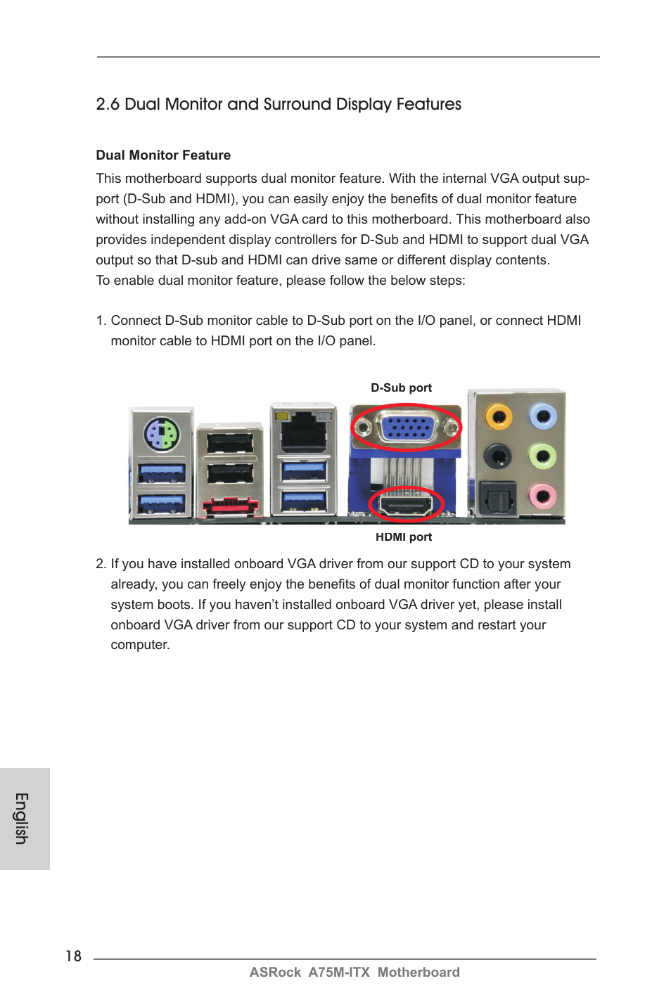 English, 6 dual monitor and surround display features | ASRock A75M-ITX User Manual | Page 18 / 157