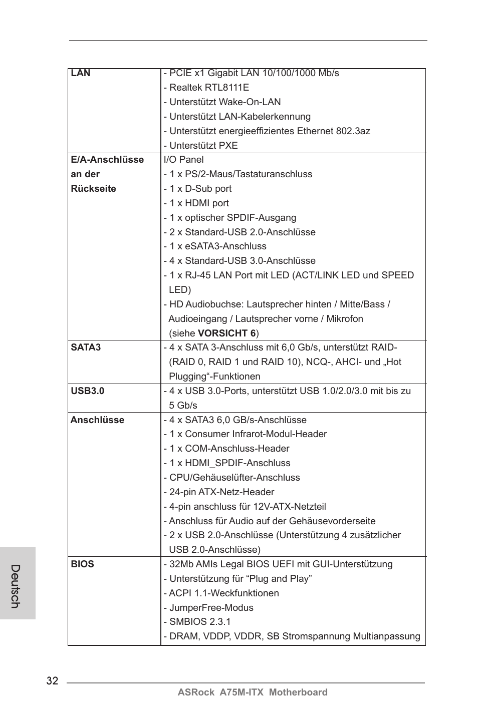 Deutsch | ASRock A75M-ITX User Manual | Page 32 / 157