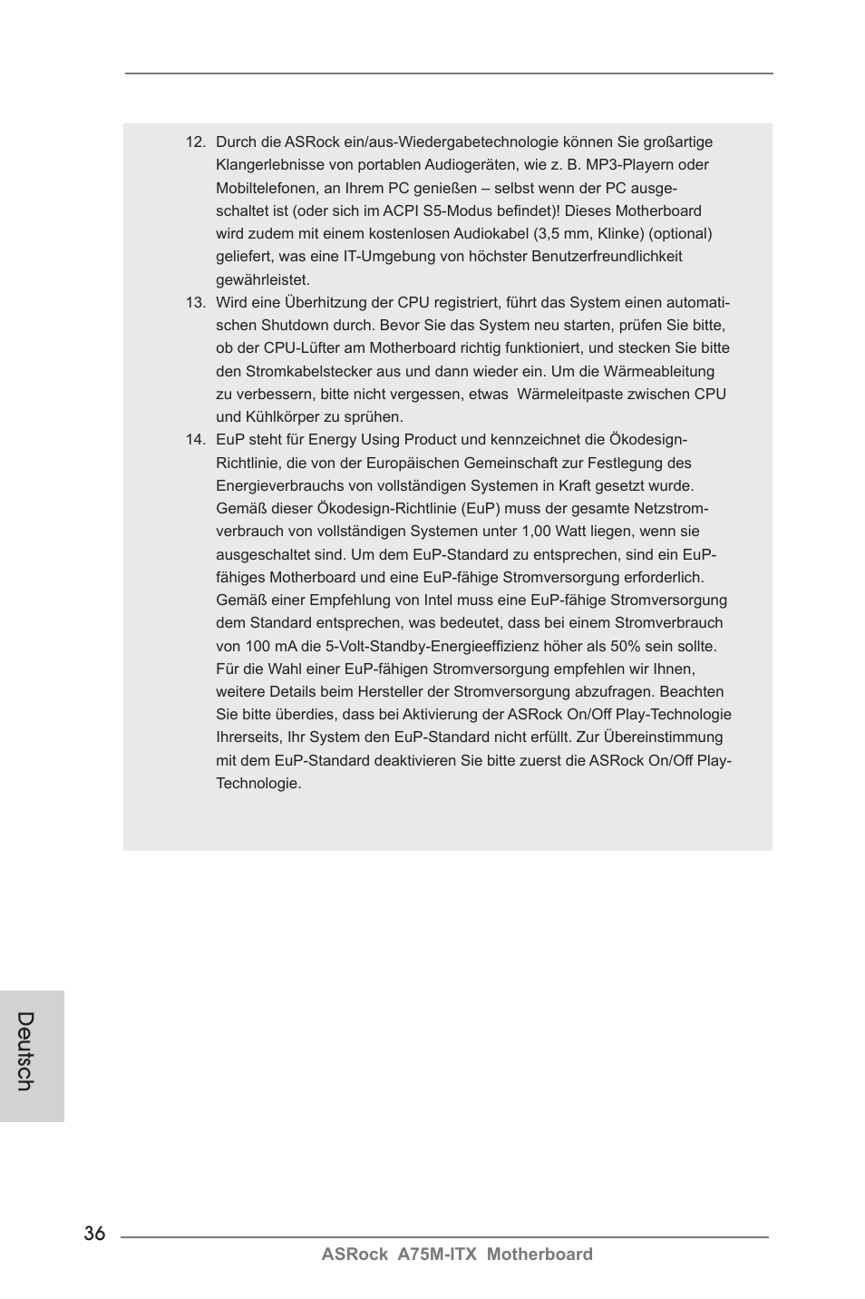 Deutsch | ASRock A75M-ITX User Manual | Page 36 / 157