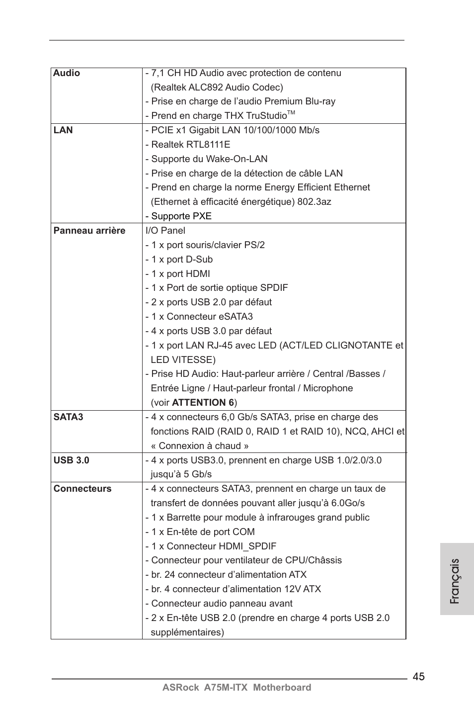 Français | ASRock A75M-ITX User Manual | Page 45 / 157