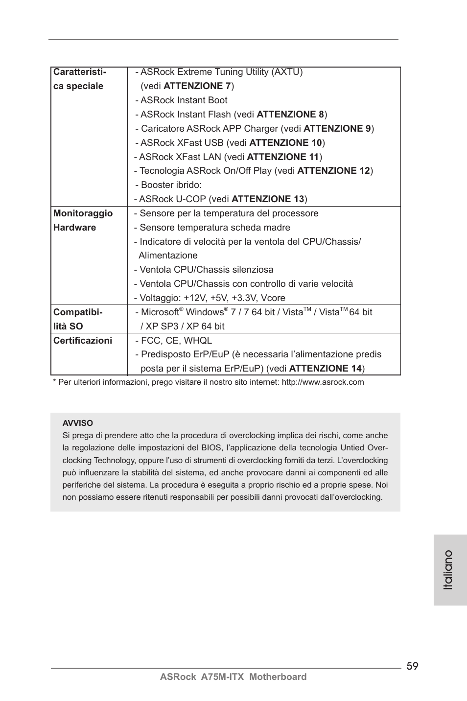 Italiano | ASRock A75M-ITX User Manual | Page 59 / 157