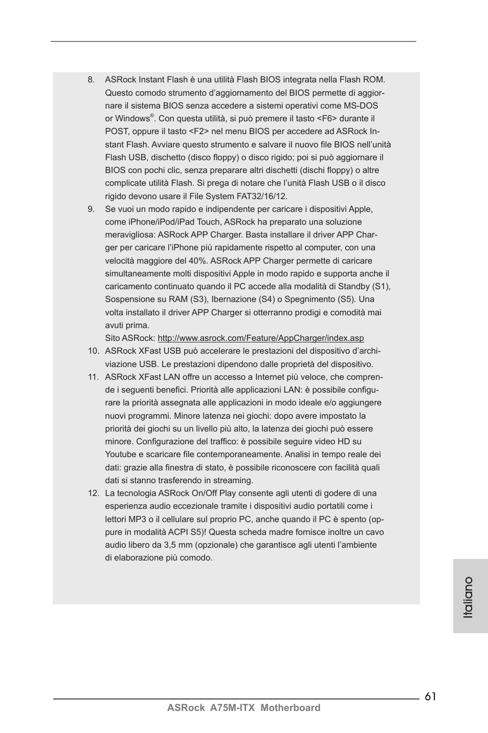 Italiano | ASRock A75M-ITX User Manual | Page 61 / 157