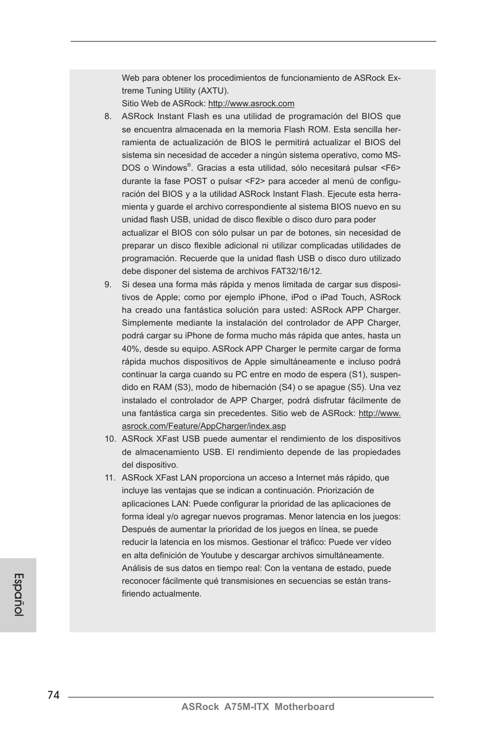 Español | ASRock A75M-ITX User Manual | Page 74 / 157