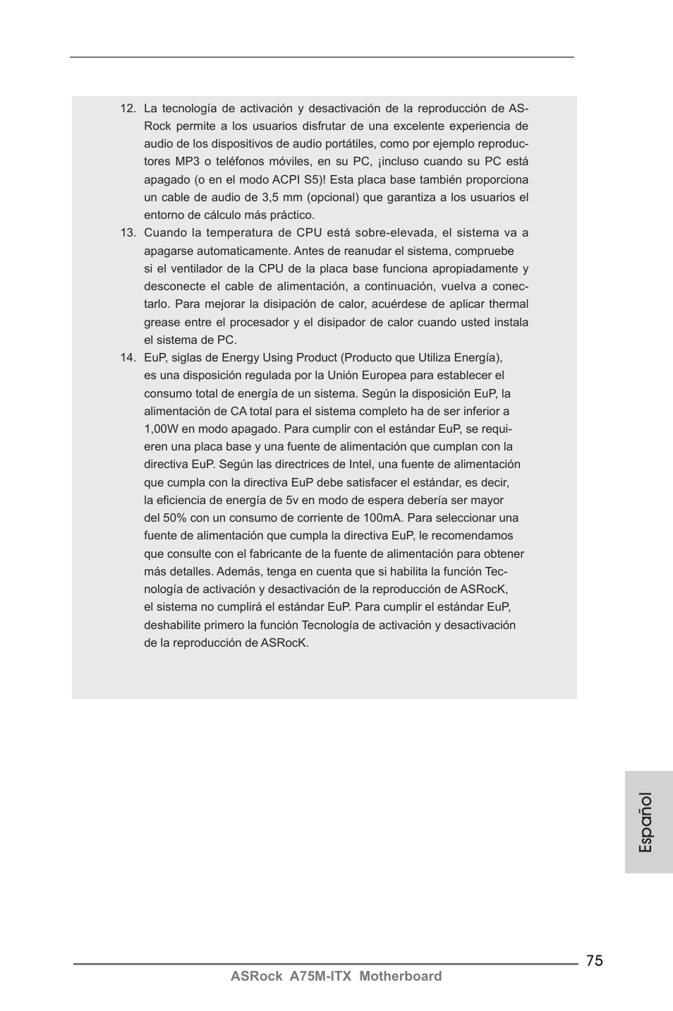 Español | ASRock A75M-ITX User Manual | Page 75 / 157