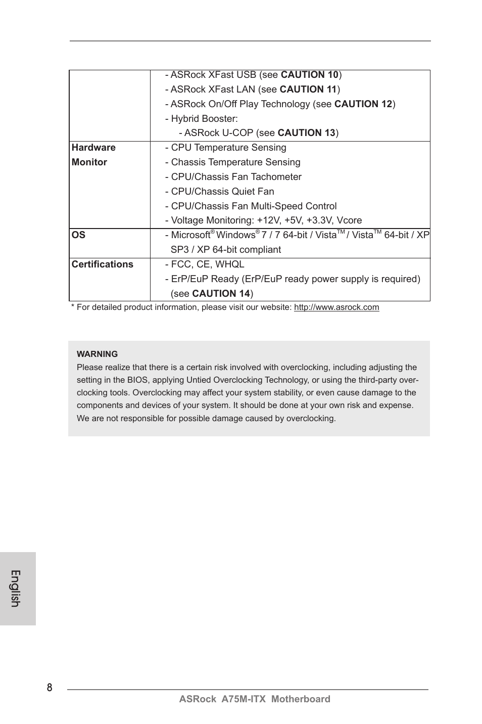 English | ASRock A75M-ITX User Manual | Page 8 / 157
