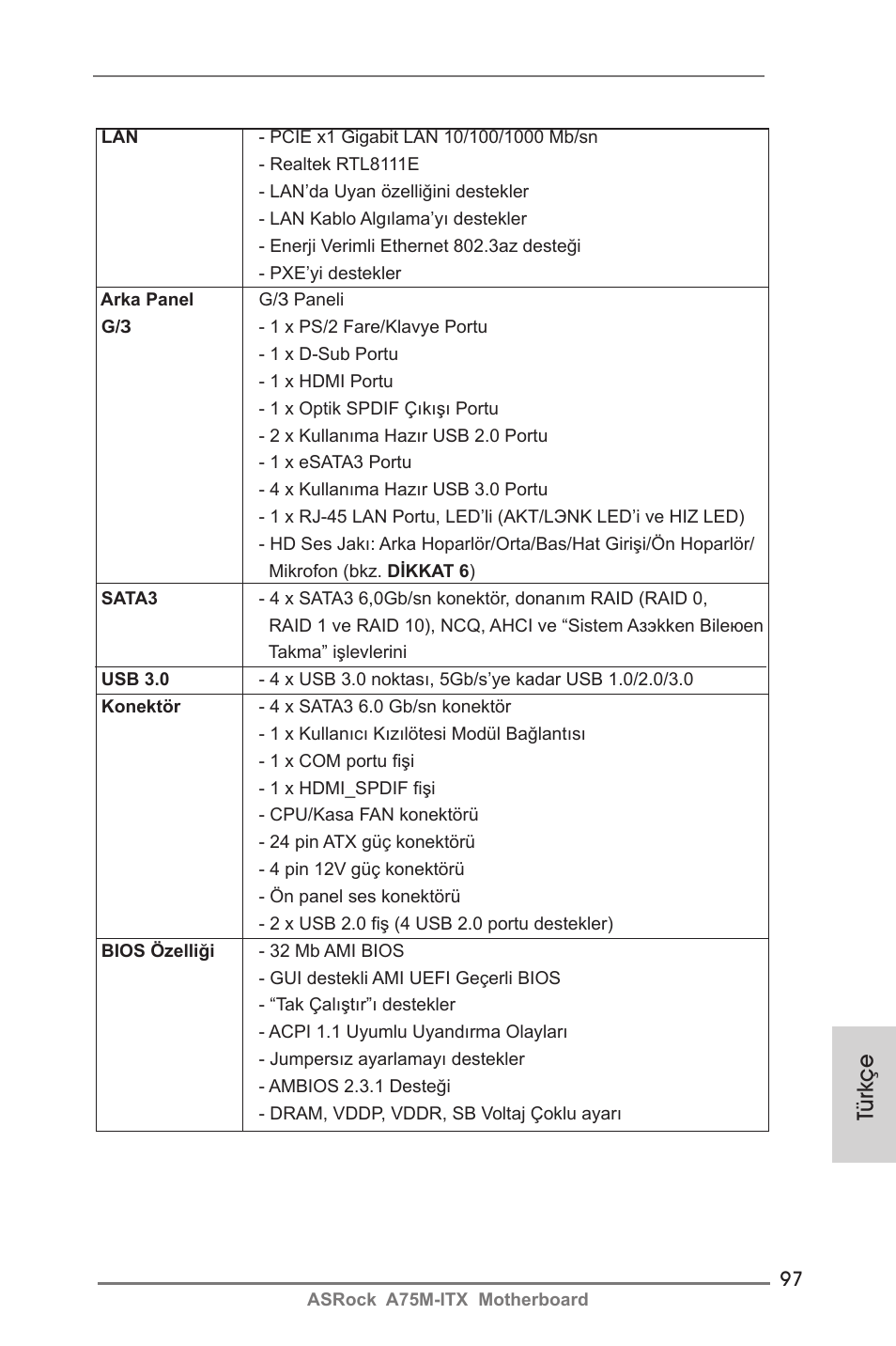 Türkçe | ASRock A75M-ITX User Manual | Page 97 / 157