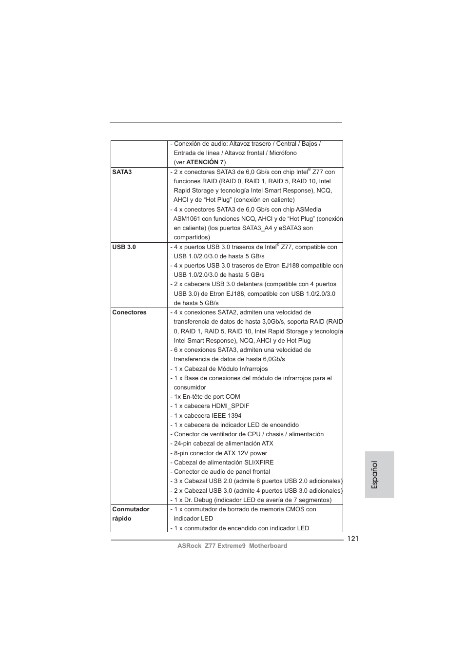 Español | ASRock Z77 Extreme9 User Manual | Page 121 / 248