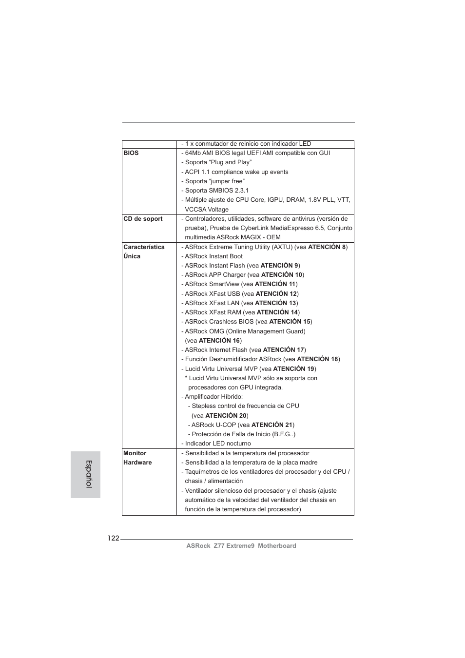 Español | ASRock Z77 Extreme9 User Manual | Page 122 / 248