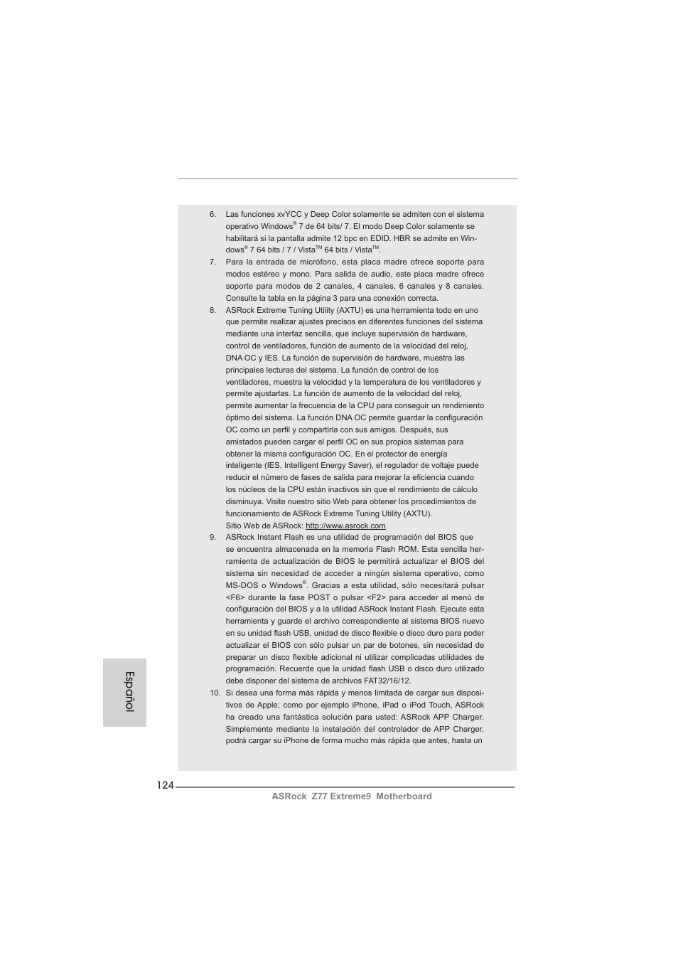 Español | ASRock Z77 Extreme9 User Manual | Page 124 / 248