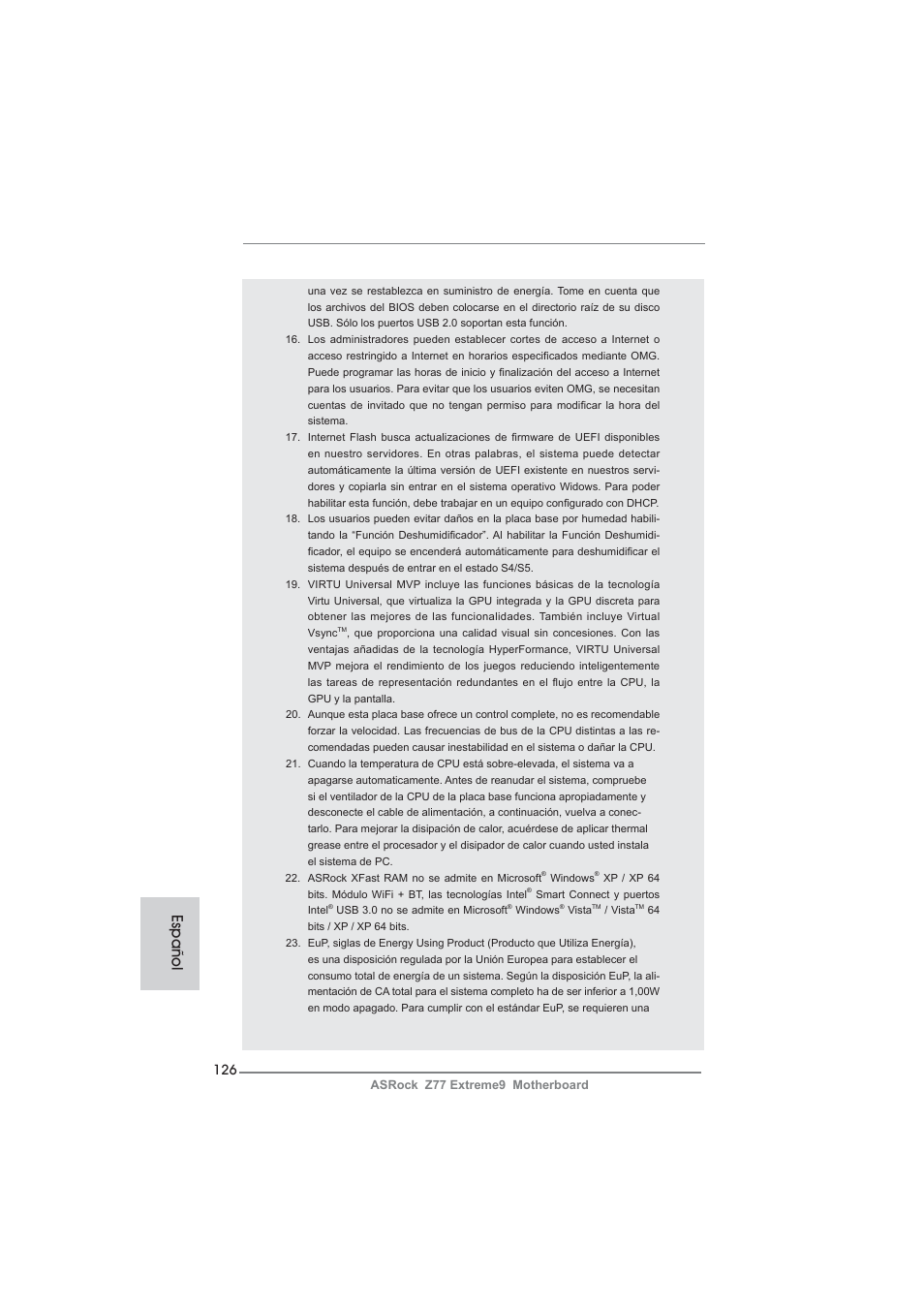 Español | ASRock Z77 Extreme9 User Manual | Page 126 / 248