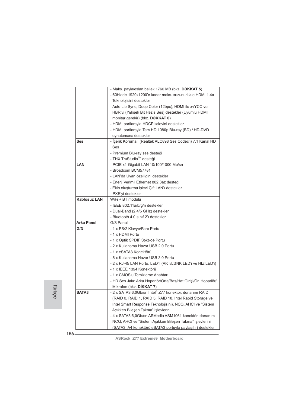 Türkçe | ASRock Z77 Extreme9 User Manual | Page 156 / 248