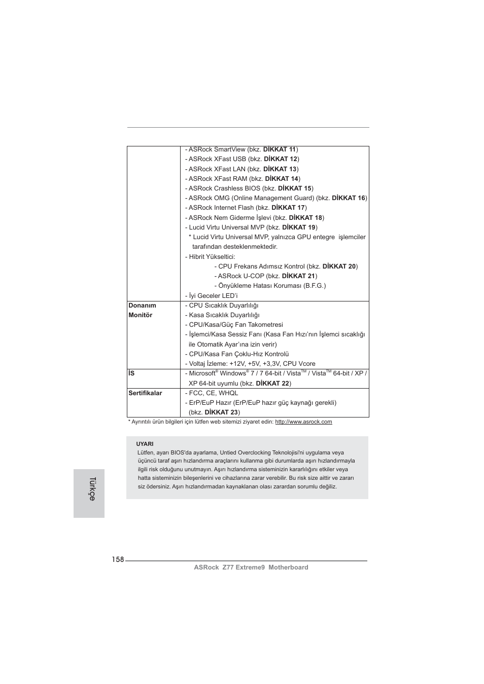 Türkçe | ASRock Z77 Extreme9 User Manual | Page 158 / 248