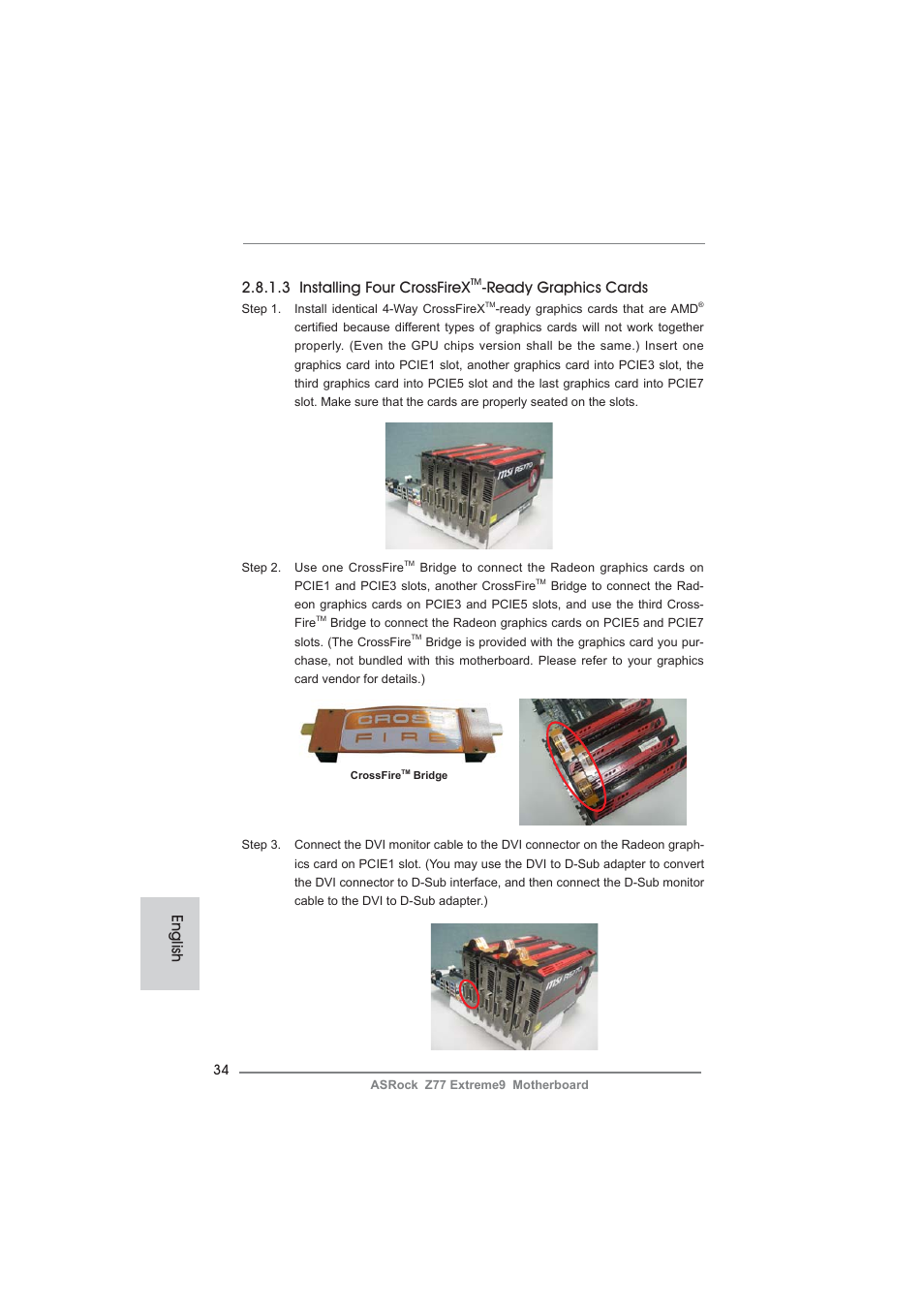 English 2.8.1.3 installing four crossfirex, Ready graphics cards | ASRock Z77 Extreme9 User Manual | Page 34 / 248