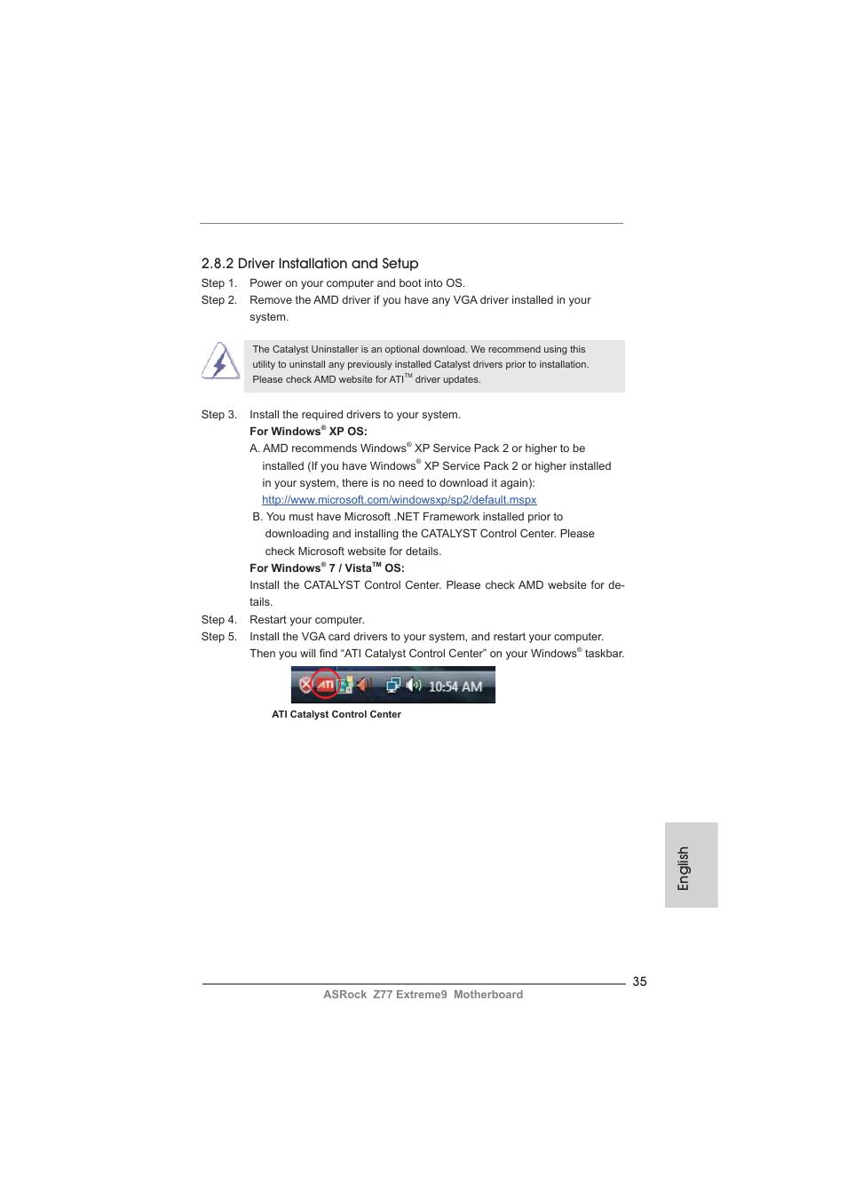 English, 2 driver installation and setup | ASRock Z77 Extreme9 User Manual | Page 35 / 248