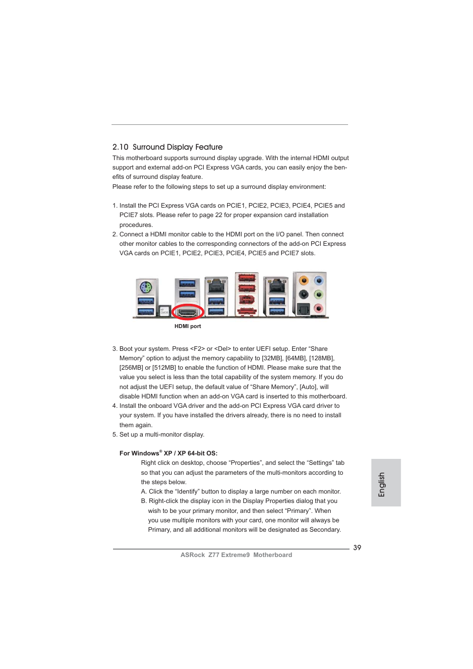 English 2.10 surround display feature | ASRock Z77 Extreme9 User Manual | Page 39 / 248