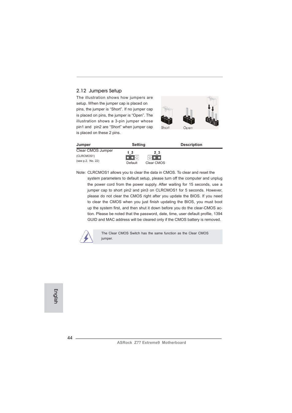 English 2.12 jumpers setup | ASRock Z77 Extreme9 User Manual | Page 44 / 248