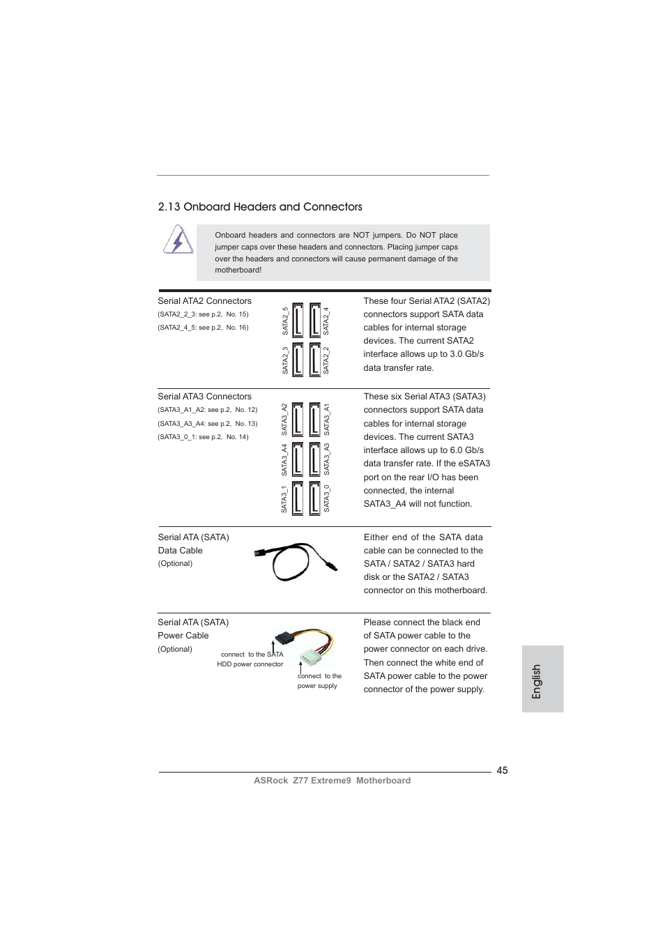 English 2.13 onboard headers and connectors | ASRock Z77 Extreme9 User Manual | Page 45 / 248