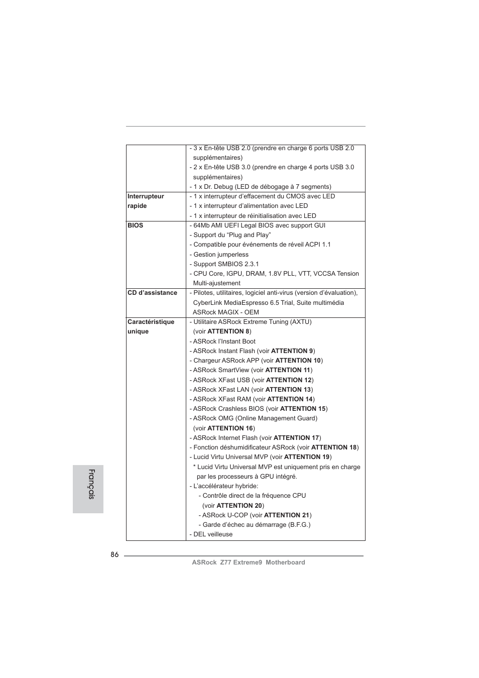 Français | ASRock Z77 Extreme9 User Manual | Page 86 / 248