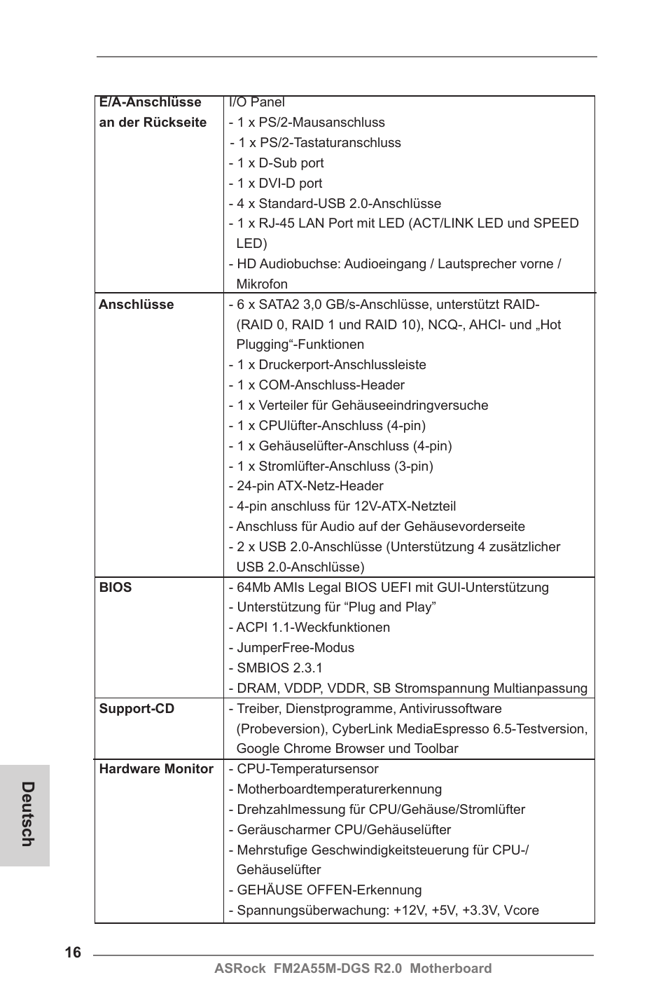 Deutsch | ASRock FM2A55M-DGS R2.0 User Manual | Page 16 / 56