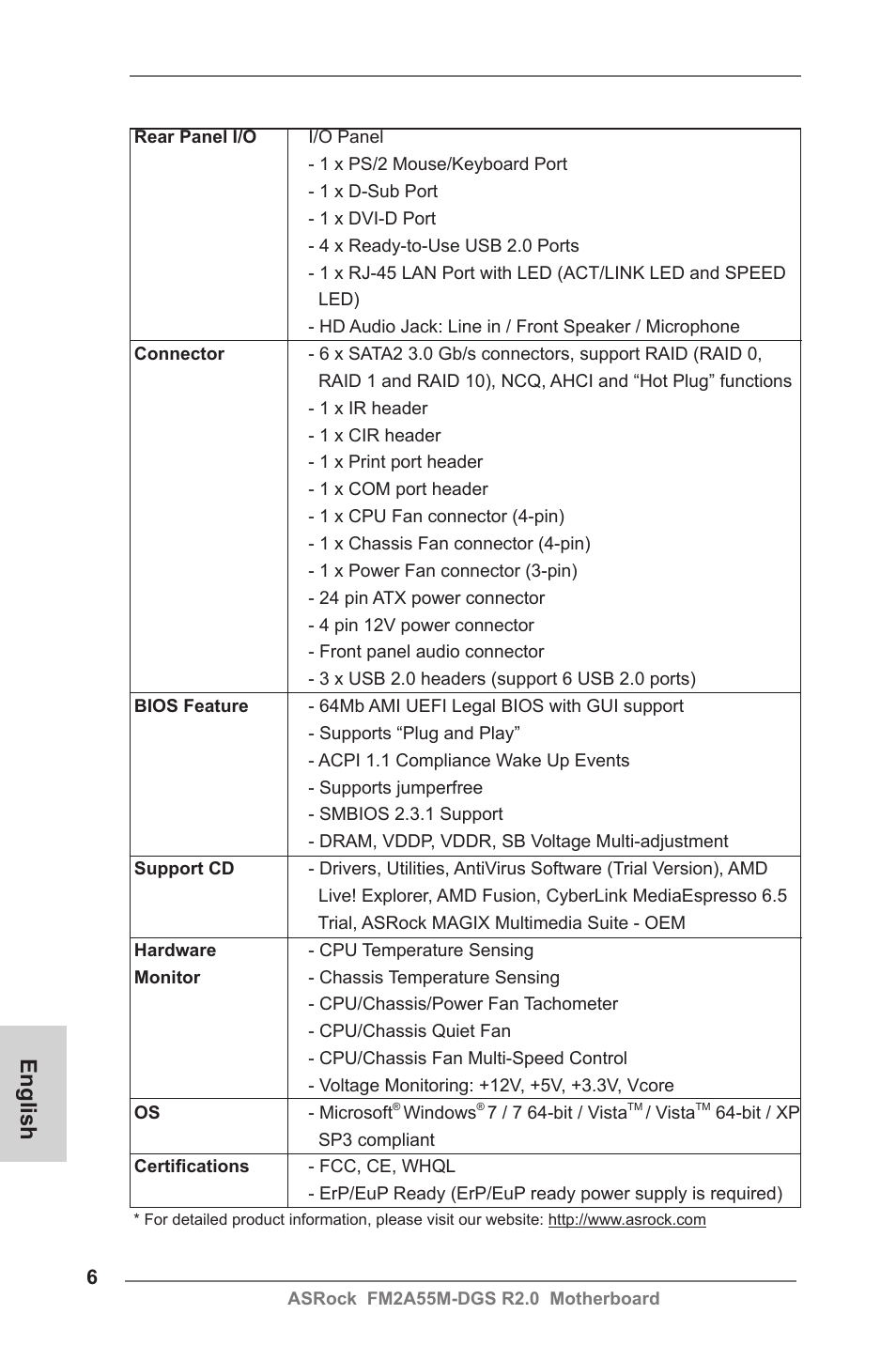 English | ASRock FM2A55M-DGS R2.0 User Manual | Page 6 / 56