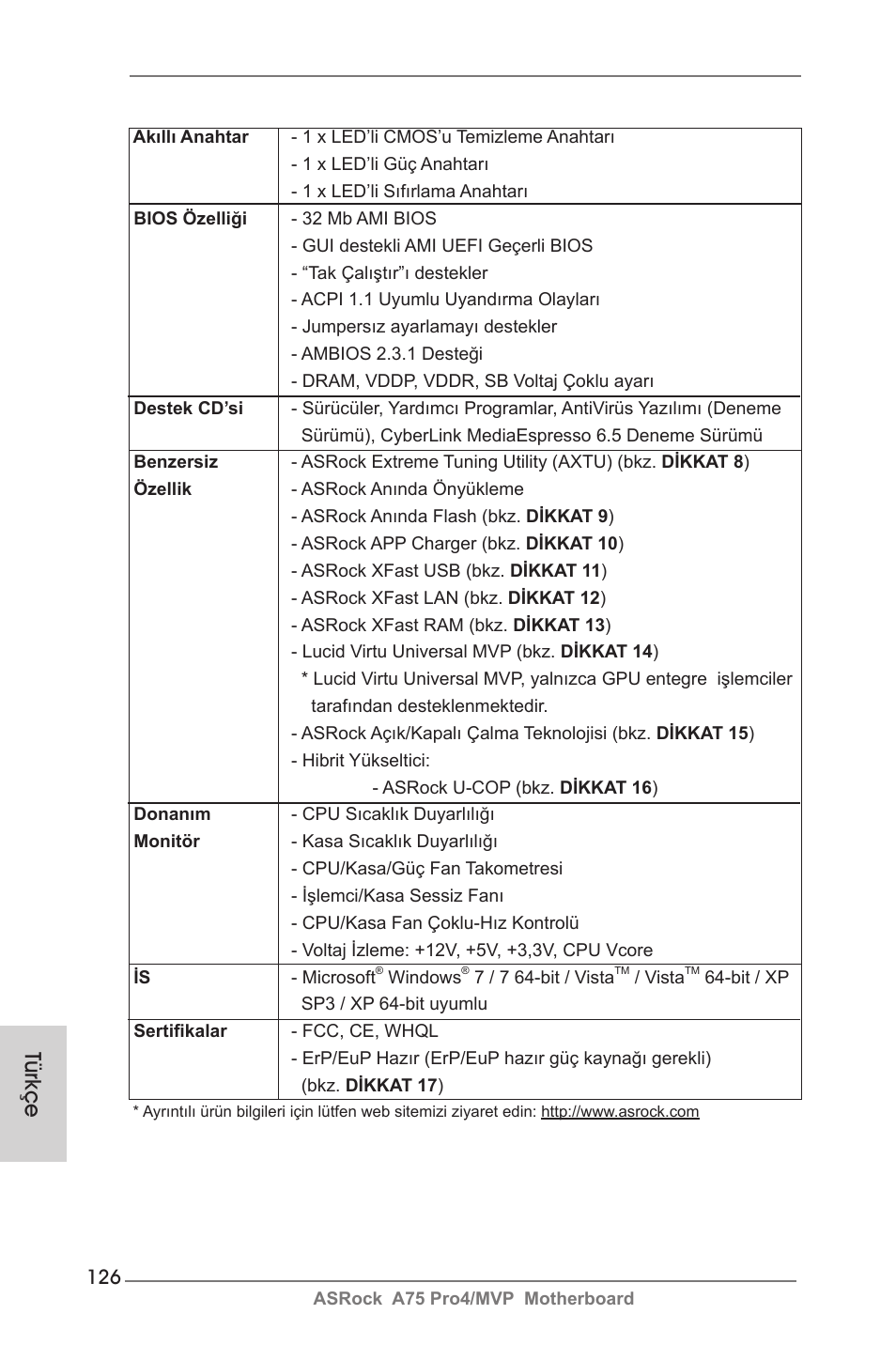 Türkçe | ASRock A75 Pro4__MVP User Manual | Page 126 / 200
