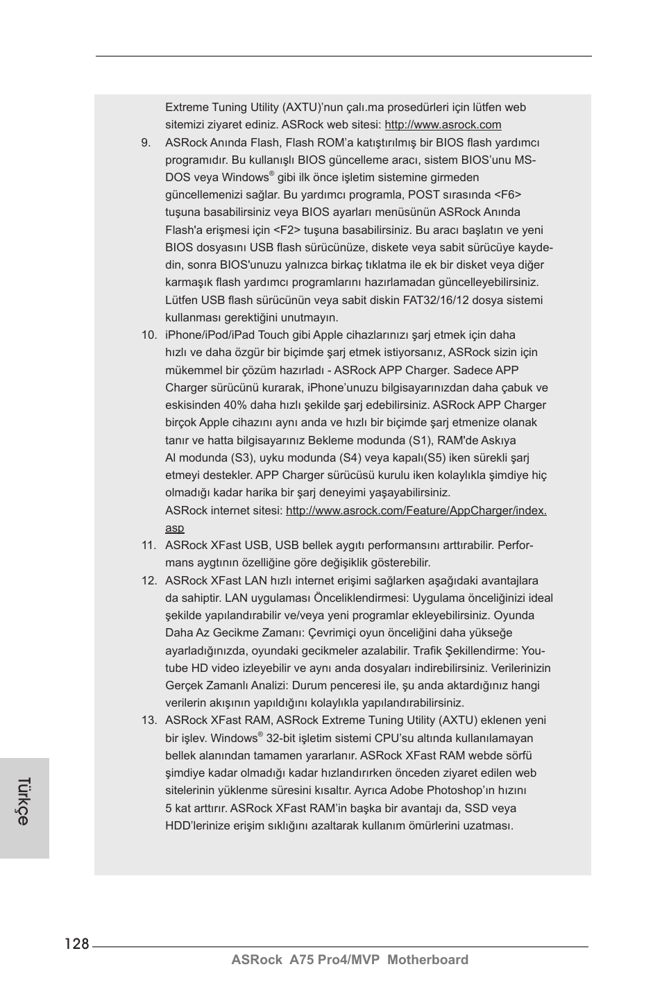 Türkçe | ASRock A75 Pro4__MVP User Manual | Page 128 / 200