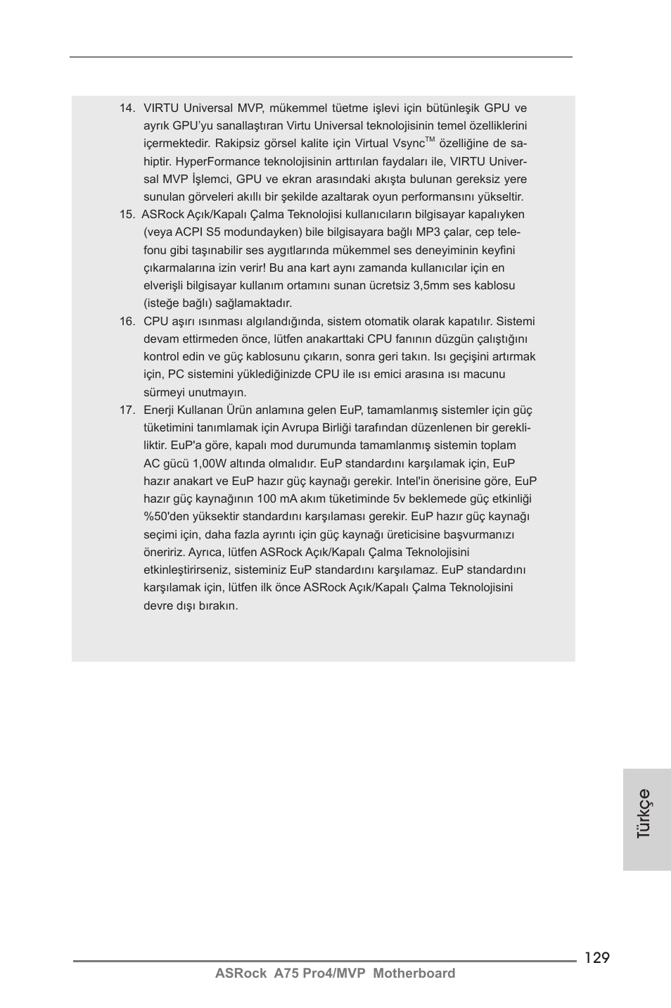 Türkçe | ASRock A75 Pro4__MVP User Manual | Page 129 / 200