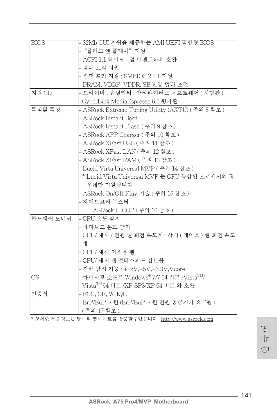 한 국 어 | ASRock A75 Pro4__MVP User Manual | Page 141 / 200