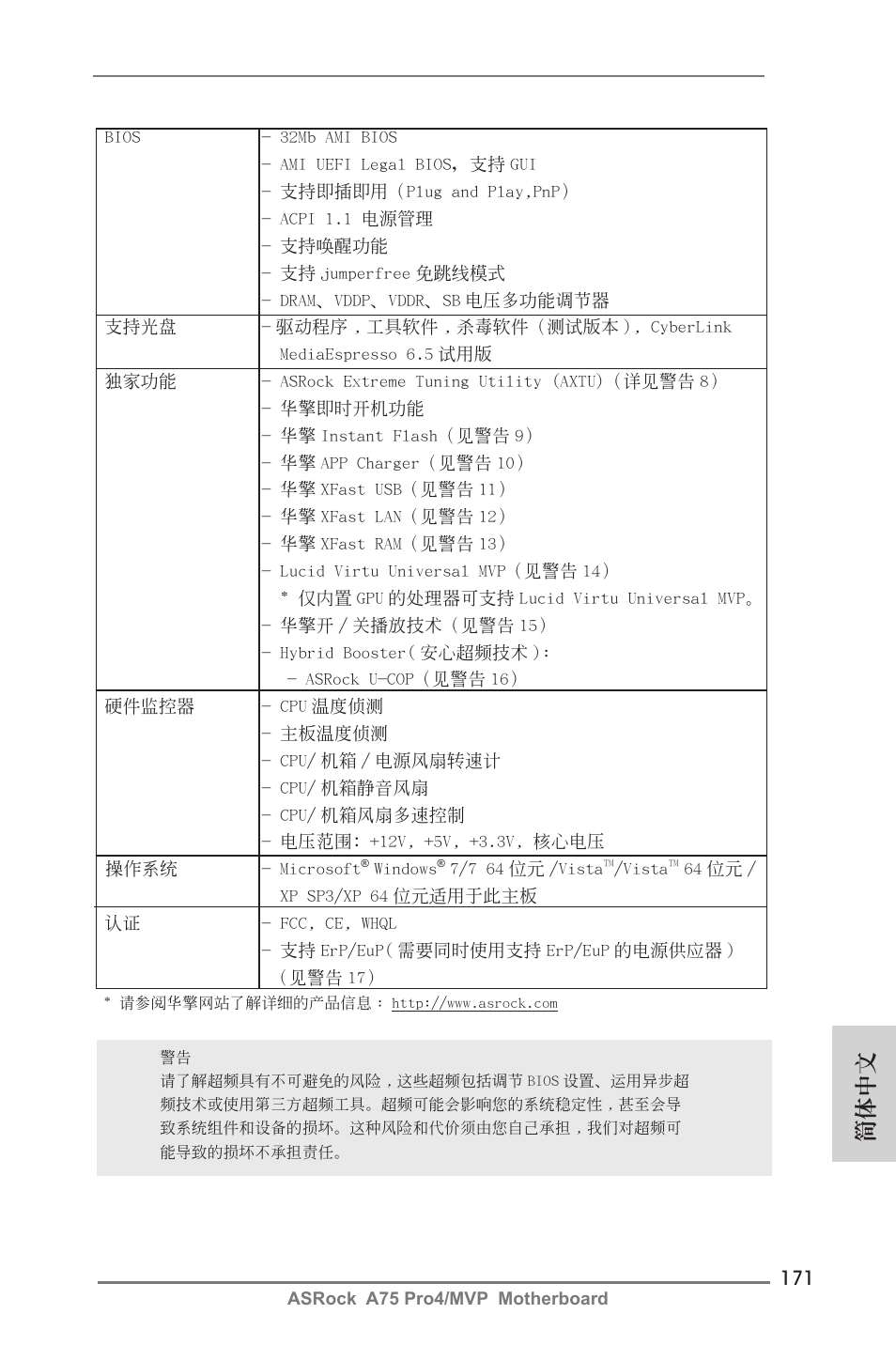 簡體中文 | ASRock A75 Pro4__MVP User Manual | Page 171 / 200