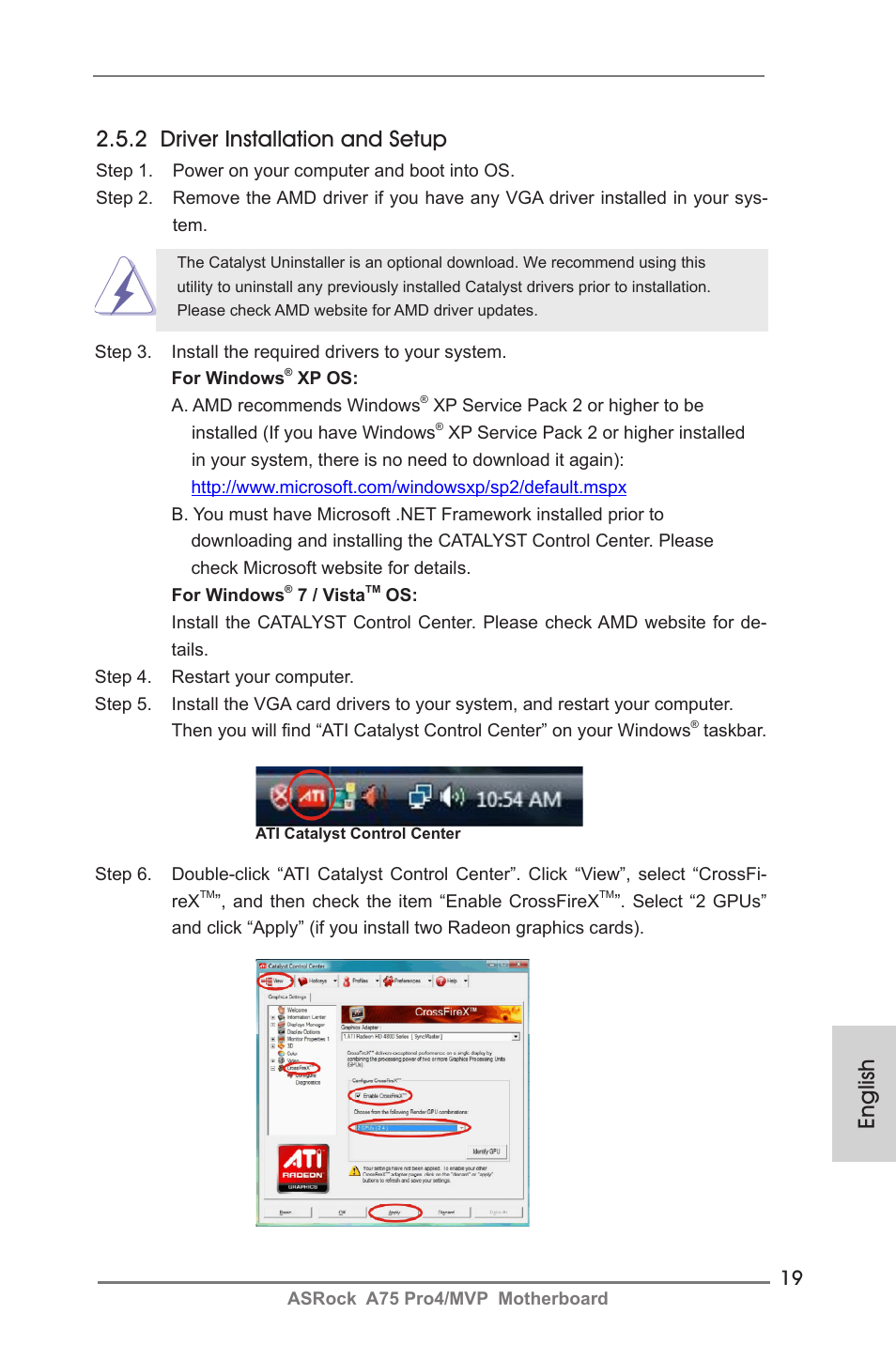 English, 2 driver installation and setup | ASRock A75 Pro4__MVP User Manual | Page 19 / 200
