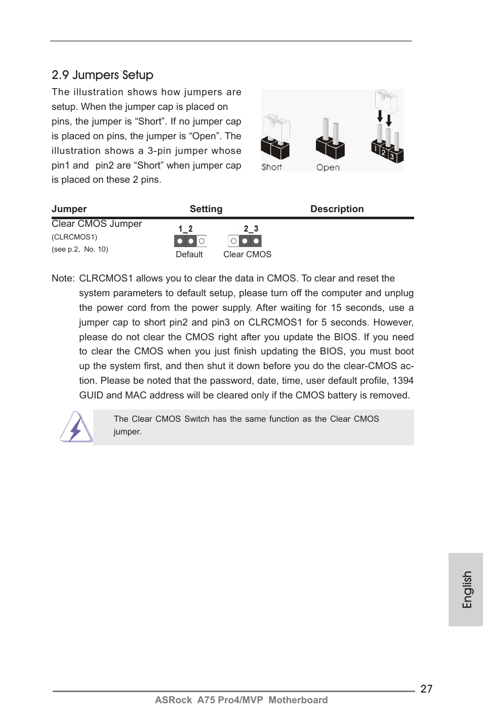English 2.9 jumpers setup | ASRock A75 Pro4__MVP User Manual | Page 27 / 200