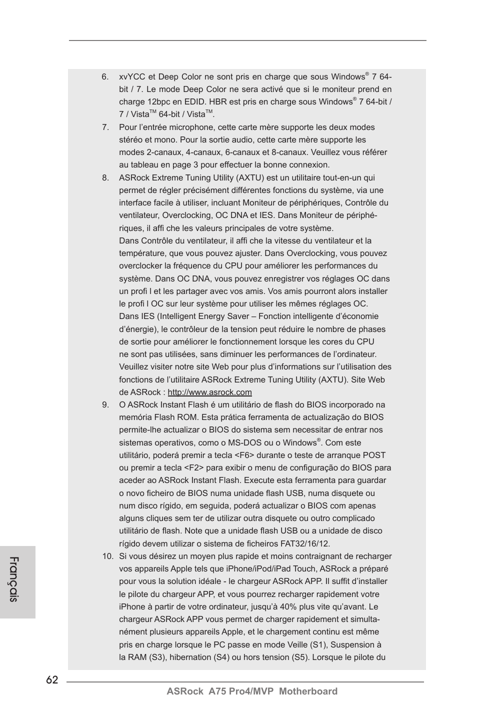 Français, Asrock a75 pro4/mvp motherboard | ASRock A75 Pro4__MVP User Manual | Page 62 / 200