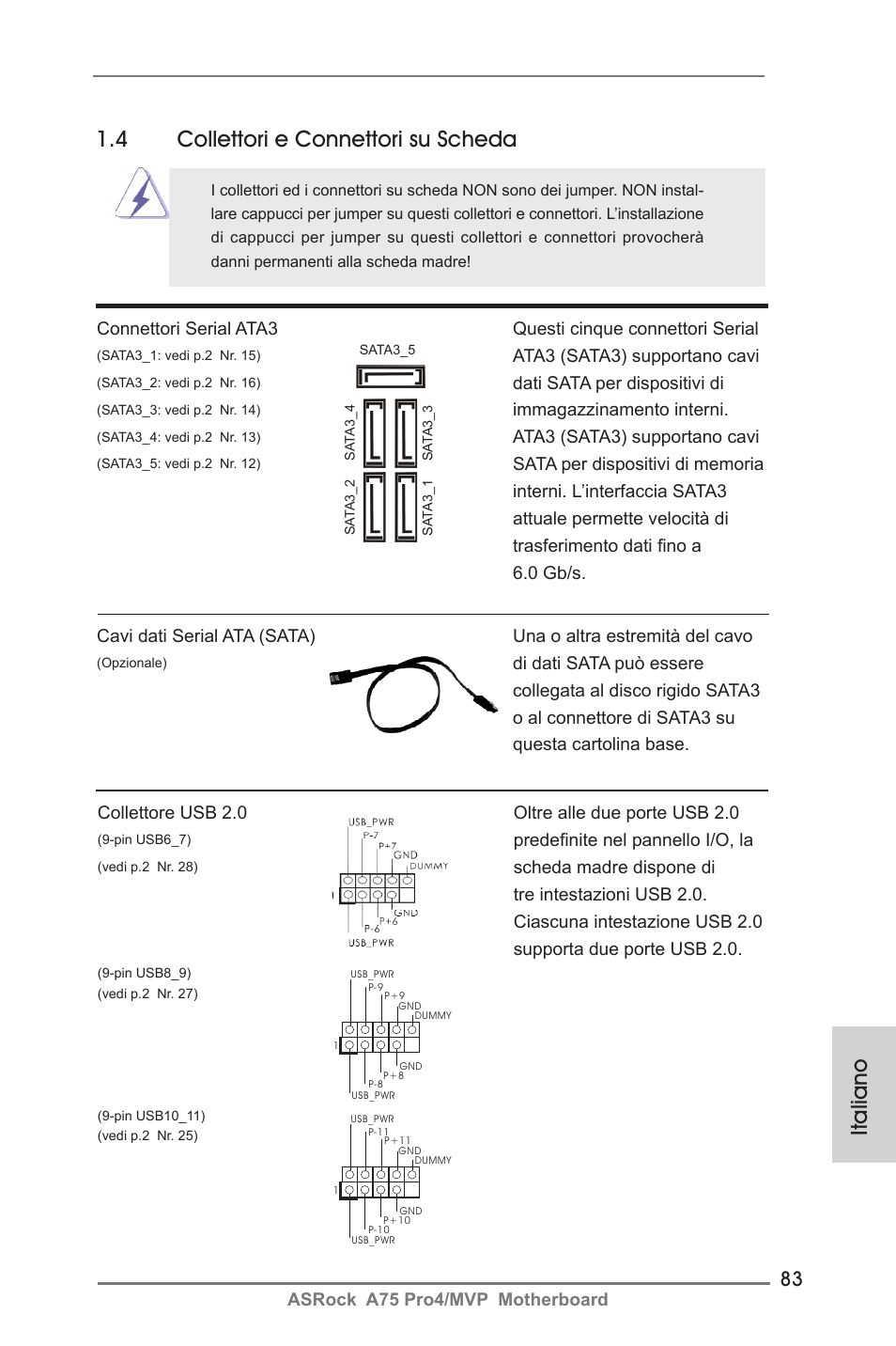 Italiano, 4 collettori e connettori su scheda | ASRock A75 Pro4__MVP User Manual | Page 83 / 200