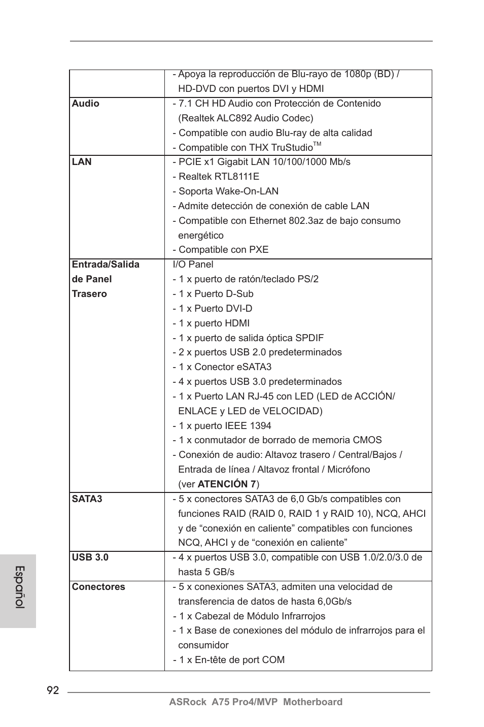 Español | ASRock A75 Pro4__MVP User Manual | Page 92 / 200