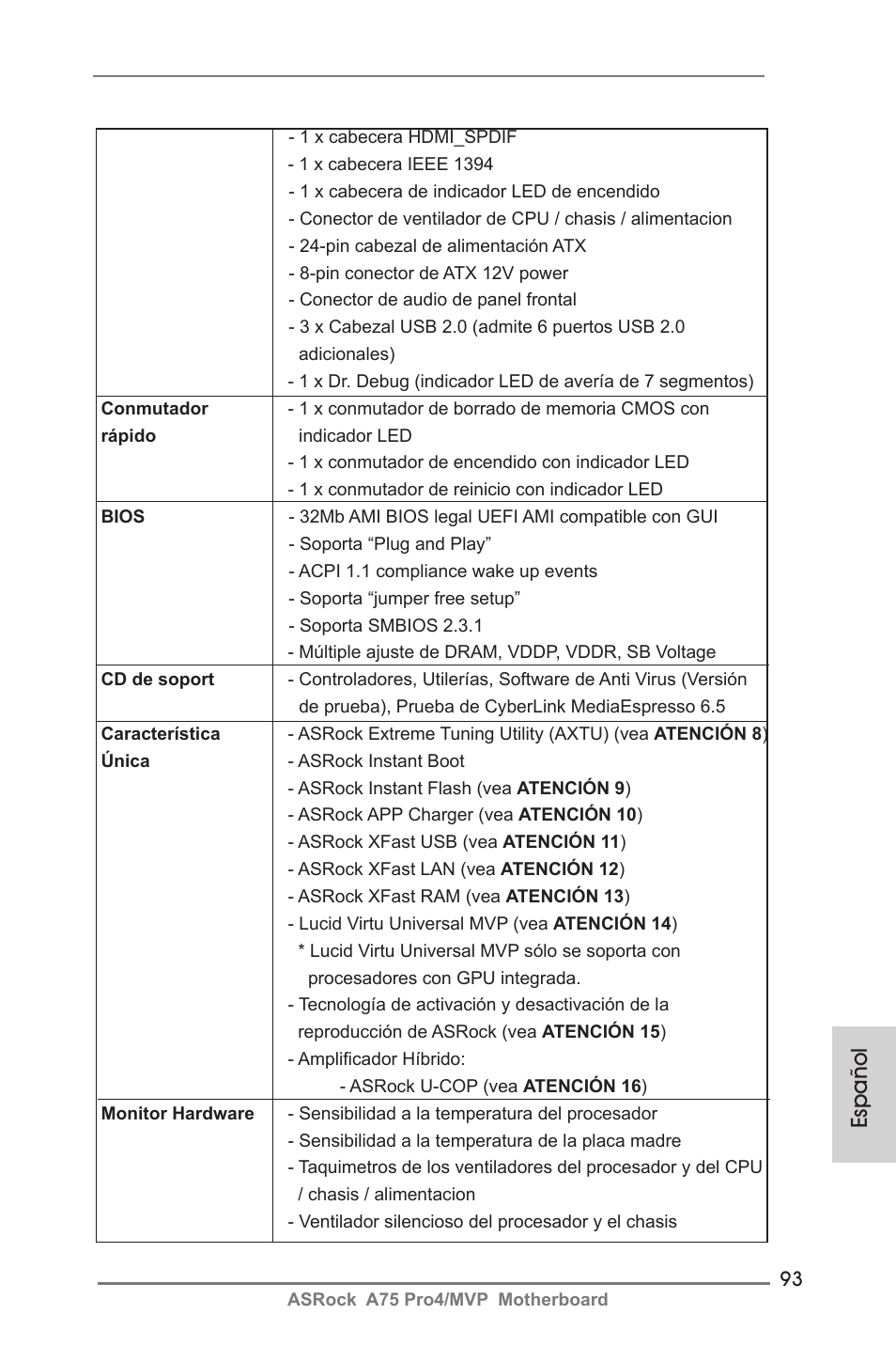 Español | ASRock A75 Pro4__MVP User Manual | Page 93 / 200