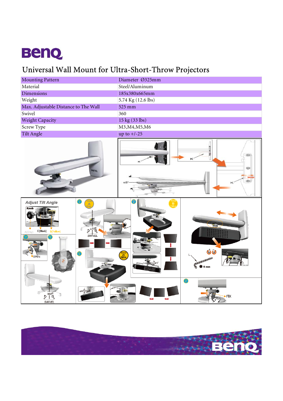 BenQ Wall Mount User Manual | 1 page