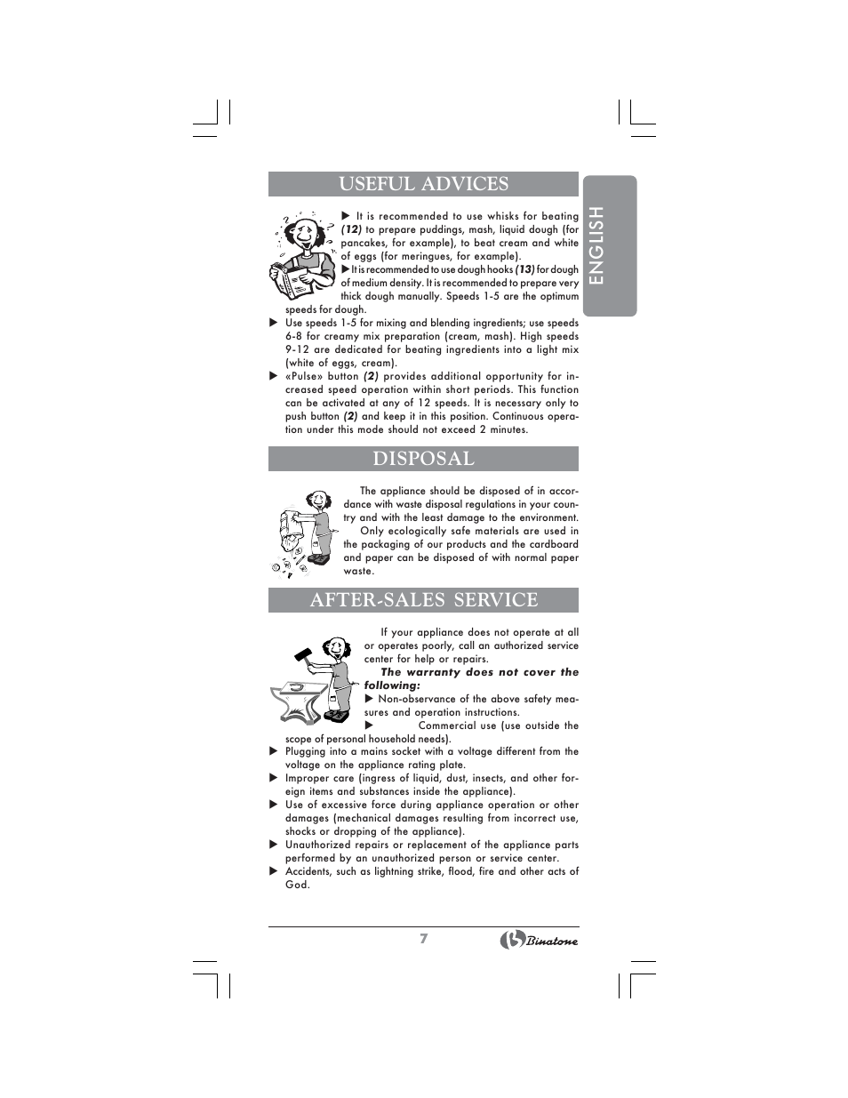 English useful advices, Disposal, After-sales service | Binatone MRSM-8806 User Manual | Page 7 / 28