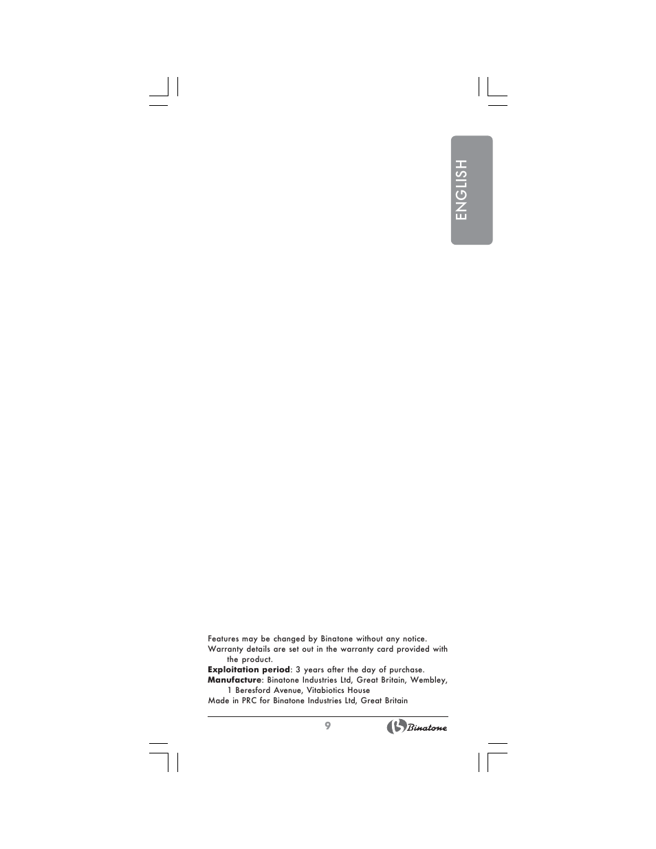 English | Binatone MRSM-8806 User Manual | Page 9 / 28