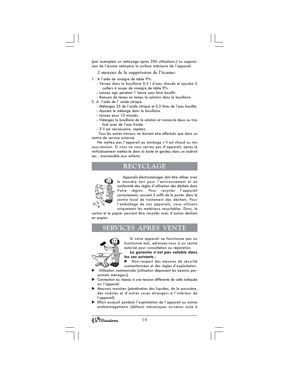 Recyclage, Services apres vente | Binatone CEJ-1743 User Manual | Page 14 / 28