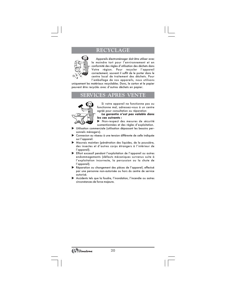 Recyclage, Services apres vente | Binatone NB-7703 User Manual | Page 20 / 42
