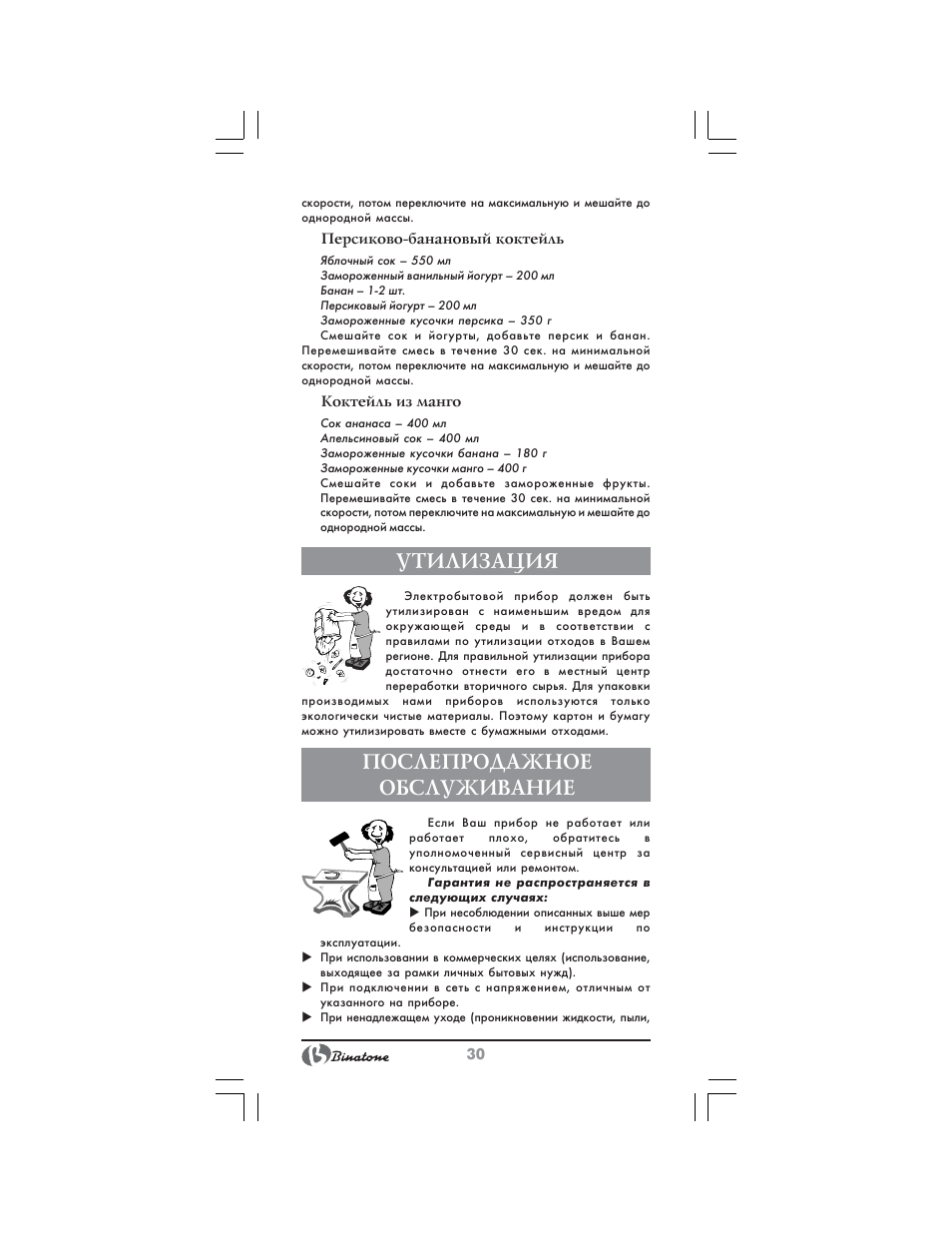Утилизация, Послепродажное обслуживание | Binatone NB-7703 User Manual | Page 30 / 42