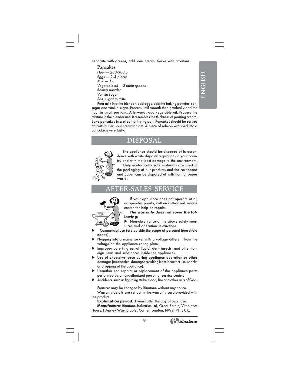 English, Disposal, After-sales service | Binatone MRB-8803 User Manual | Page 9 / 34