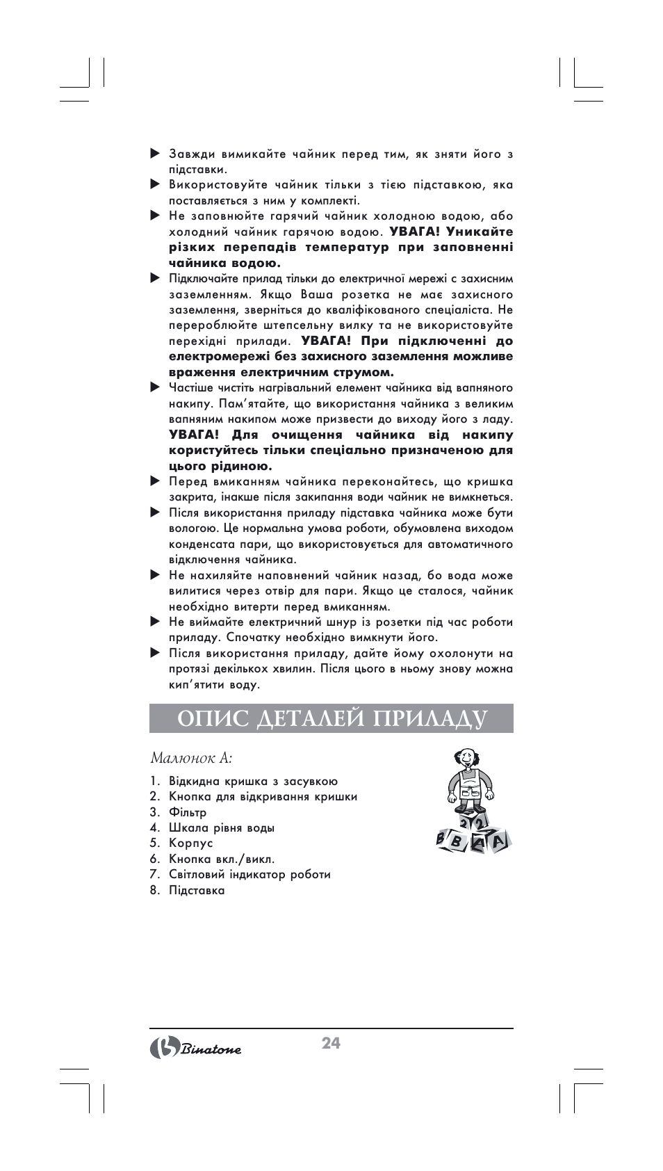 Опис деталей приладу | Binatone GK-1231 User Manual | Page 24 / 30