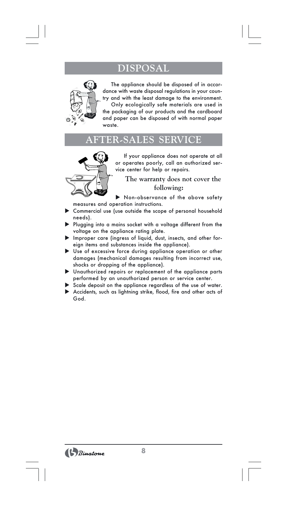 Disposal, After-sales service | Binatone GK-1231 User Manual | Page 8 / 30