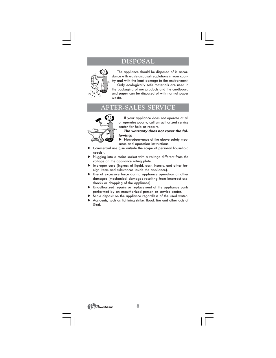 Disposal, After-sales service | Binatone MEJ-1791 User Manual | Page 8 / 28