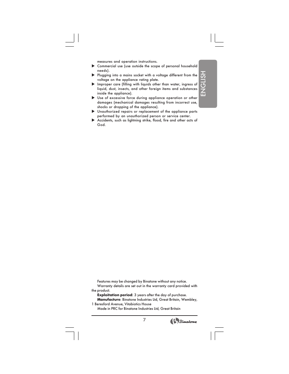 English | Binatone NCG-7711 User Manual | Page 7 / 22