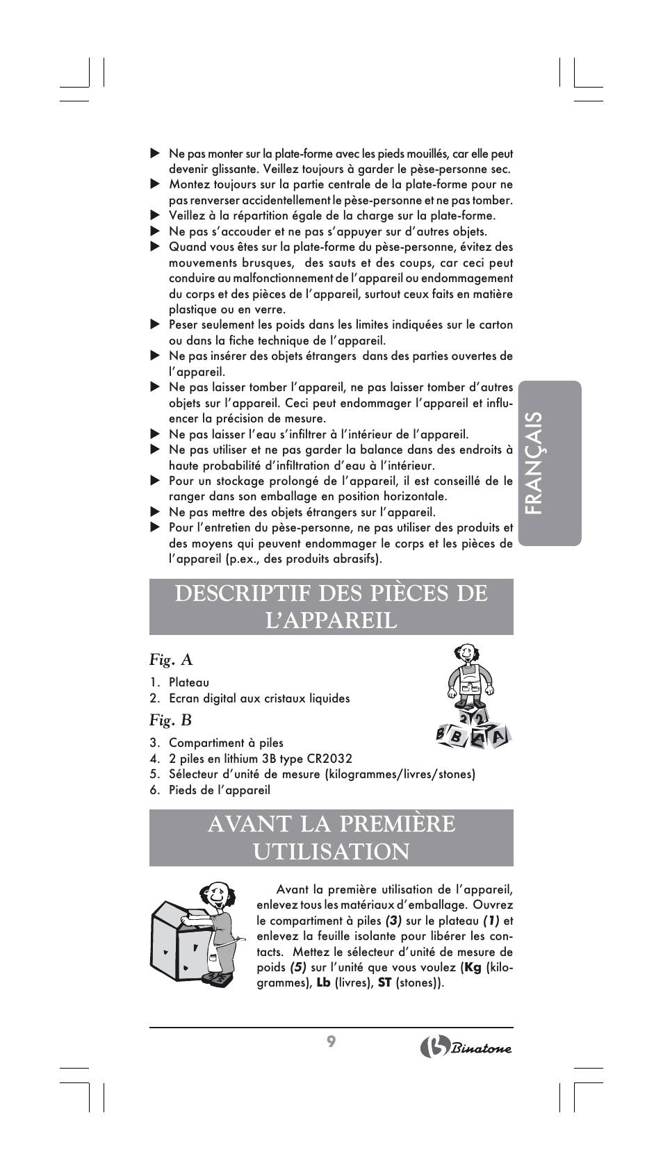 Français, Descriptif des pièces de l’appareil, Avant la première utilisation | Binatone BS-8022 User Manual | Page 9 / 22