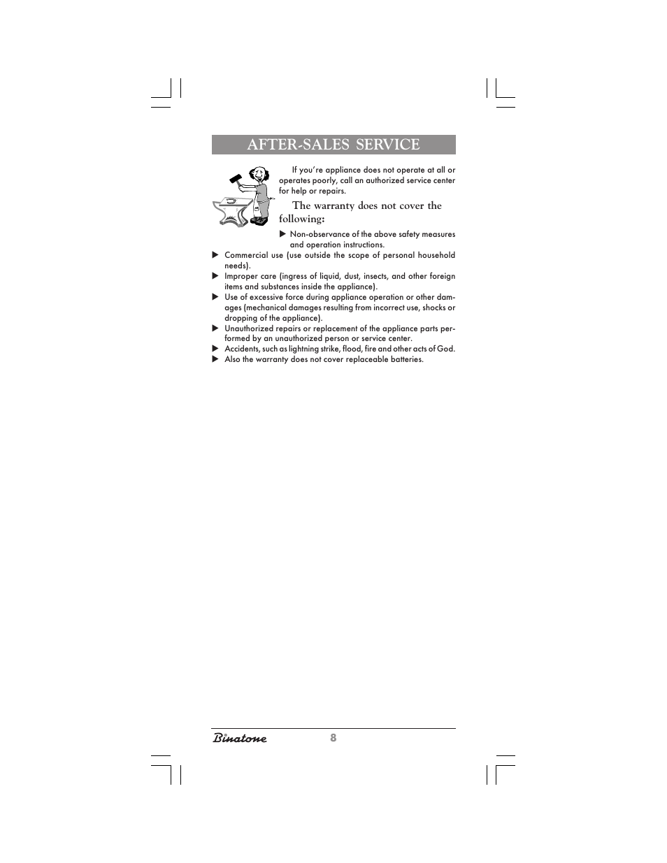 After-sales service | Binatone KS-7030 User Manual | Page 8 / 30