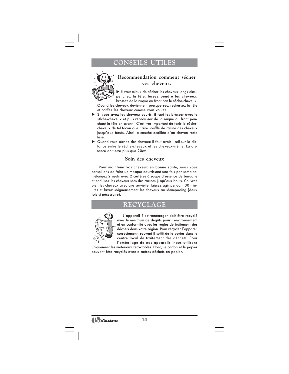 Recyclage, Conseils utiles | Binatone HD-1810 User Manual | Page 14 / 28