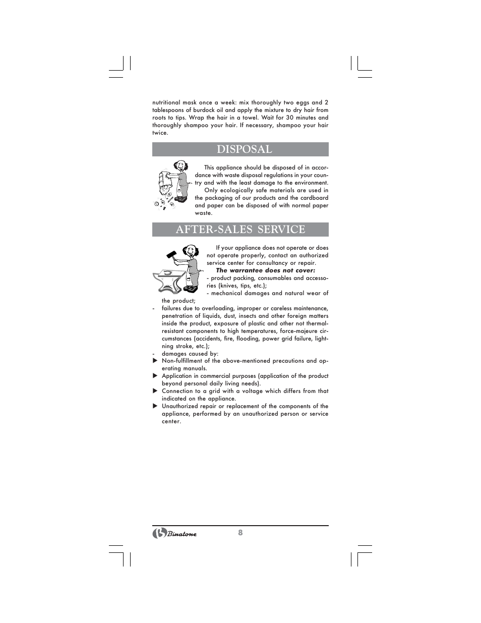 Disposal, After-sales service | Binatone HD-1810 User Manual | Page 8 / 28